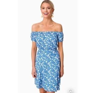 Capulet Odette Off Shoulder Blue Floral Print Dress